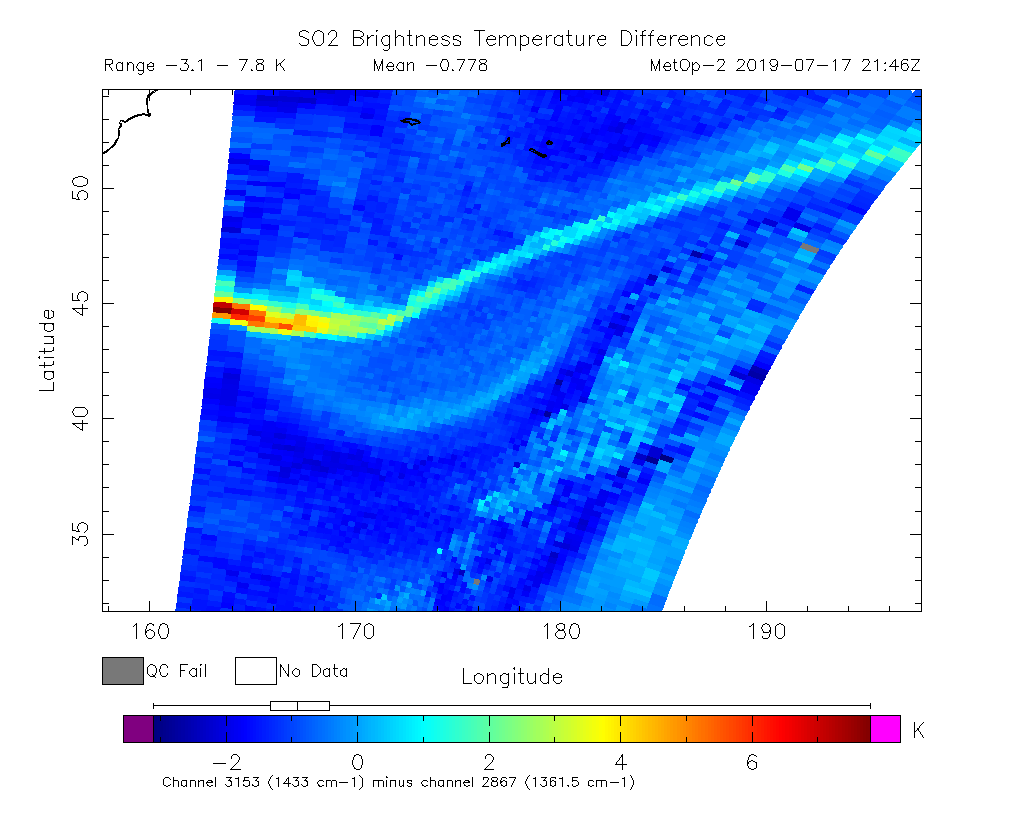SO2 Brightness Temperature Difference 2019-07-17 21:46Z