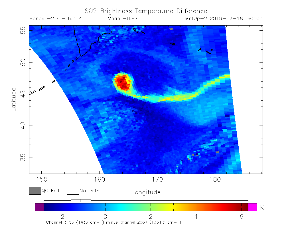 SO2 Brightness Temperature Difference 2019-07-18 09:10Z