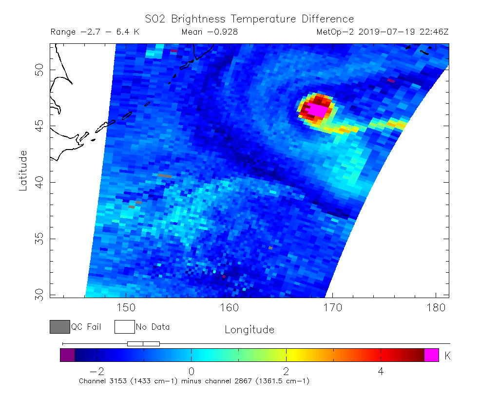 SO2 Brightness Temperature Difference 2019-07-19 22:46Z