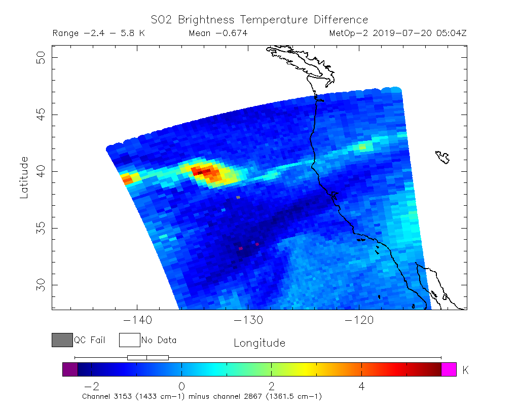 SO2 Brightness Temperature Difference 2019-07-20 05:04Z