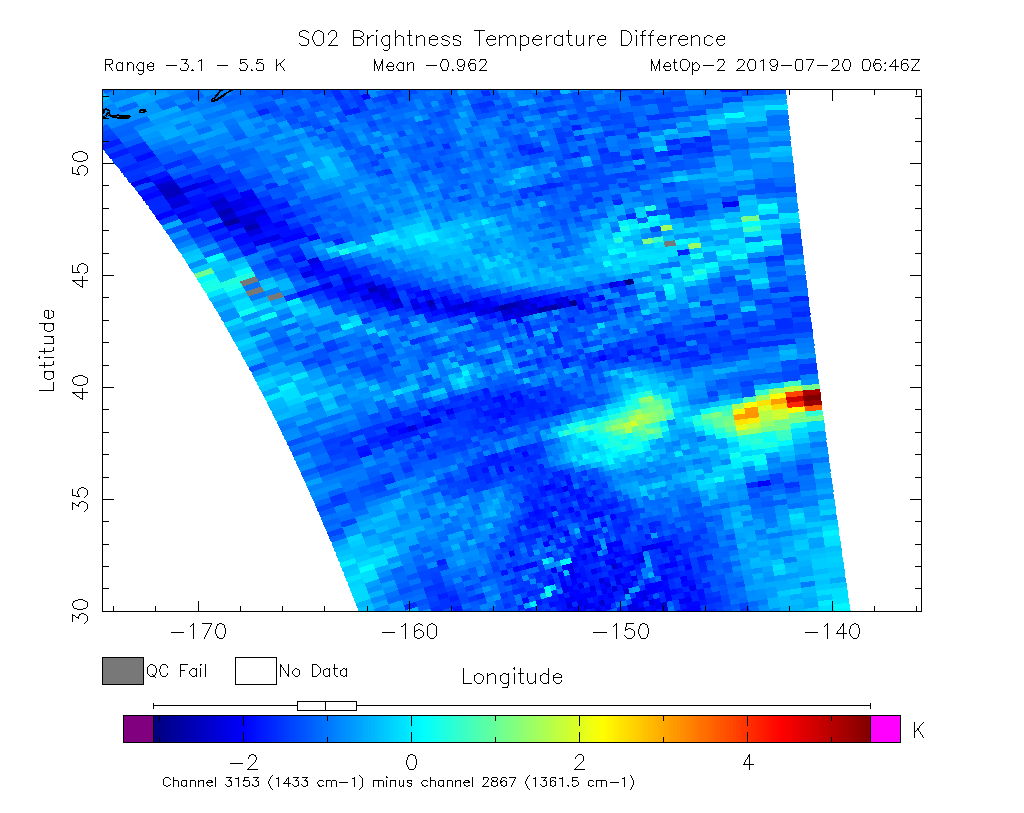 SO2 Brightness Temperature Difference 2019-07-20 06:46Z