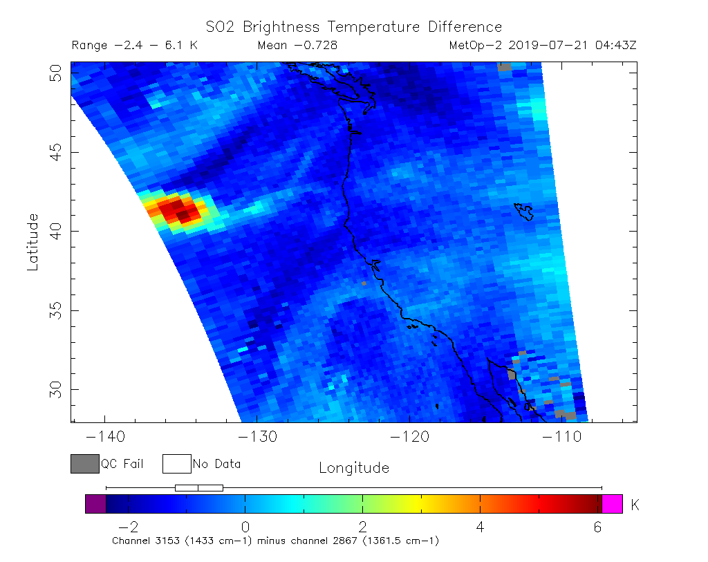 SO2 Brightness Temperature Difference 2019-07-21 04:43Z