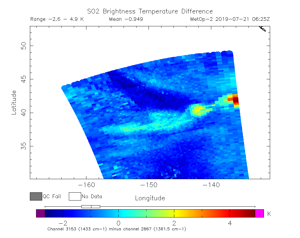 SO2 Brightness Temperature Difference 2019-07-21 06:25Z