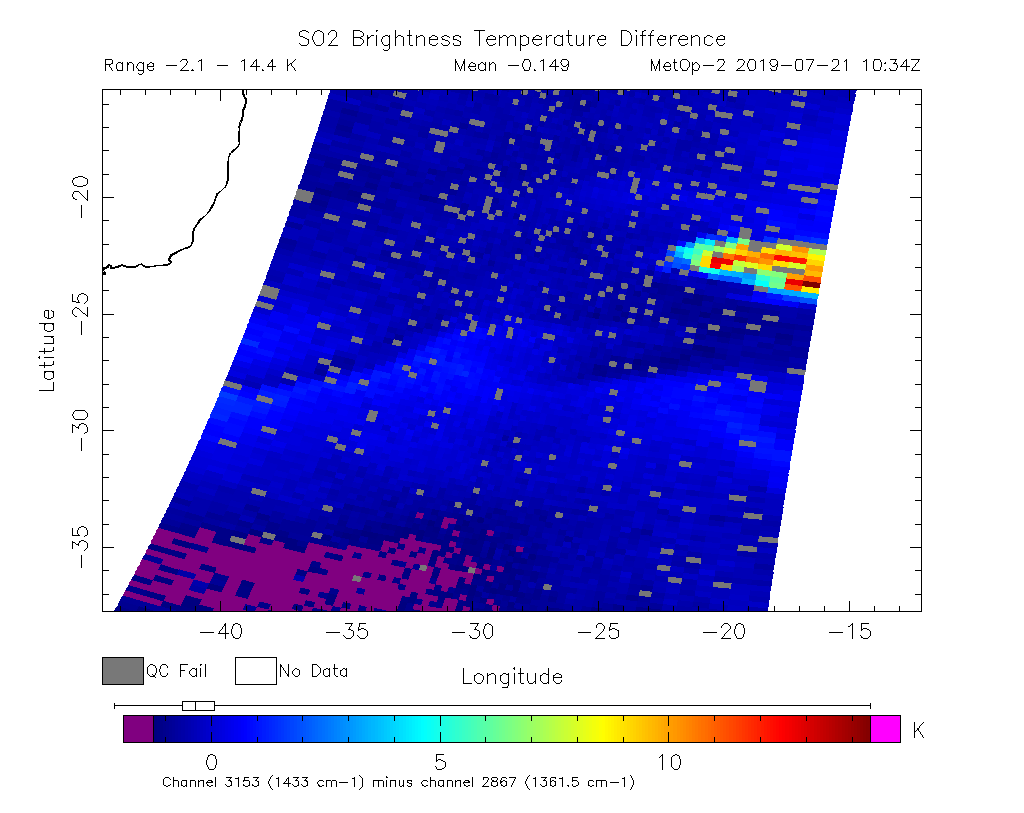 SO2 Brightness Temperature Difference 2019-07-21 10:34Z