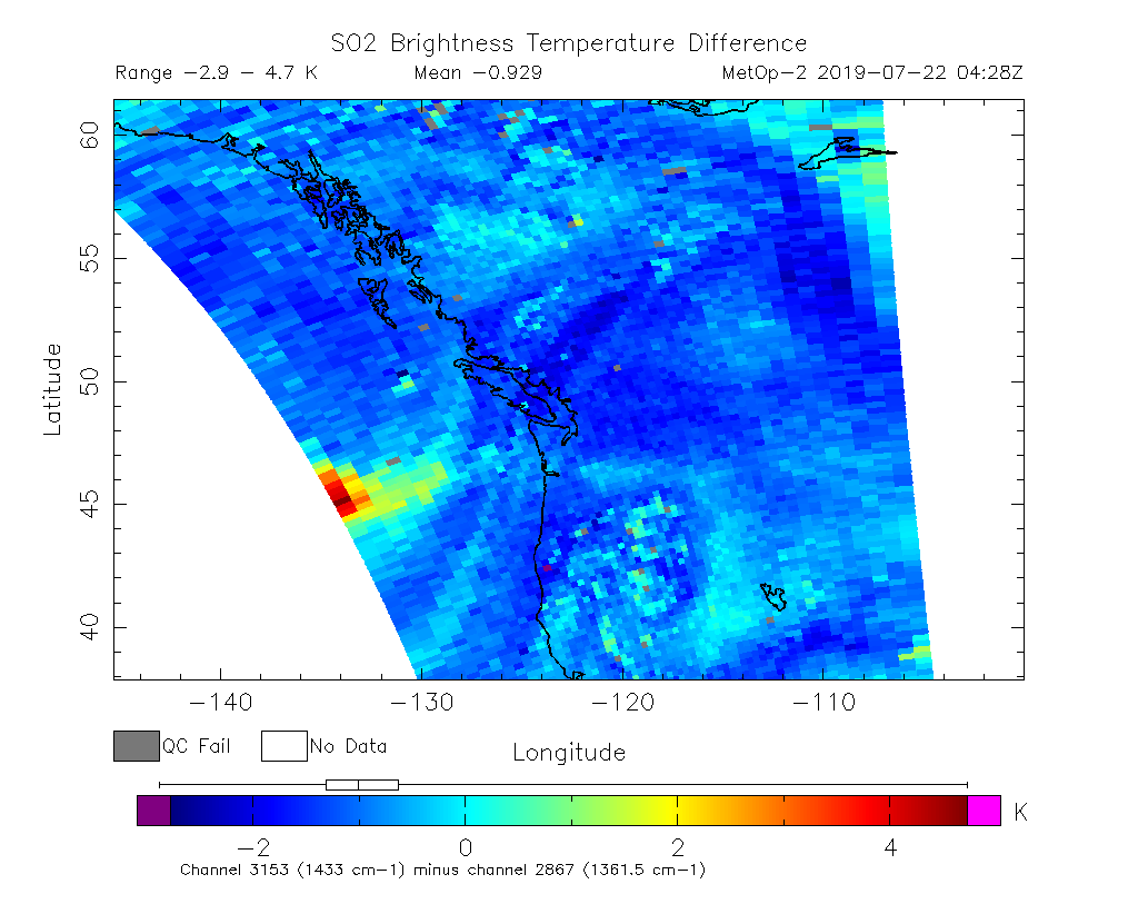 SO2 Brightness Temperature Difference 2019-07-22 04:28Z
