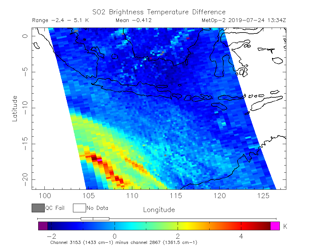 SO2 Brightness Temperature Difference 2019-07-24 13:34Z