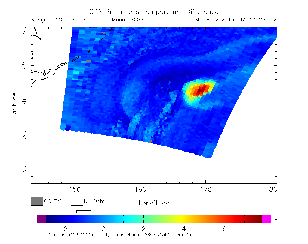 SO2 Brightness Temperature Difference 2019-07-24 22:43Z