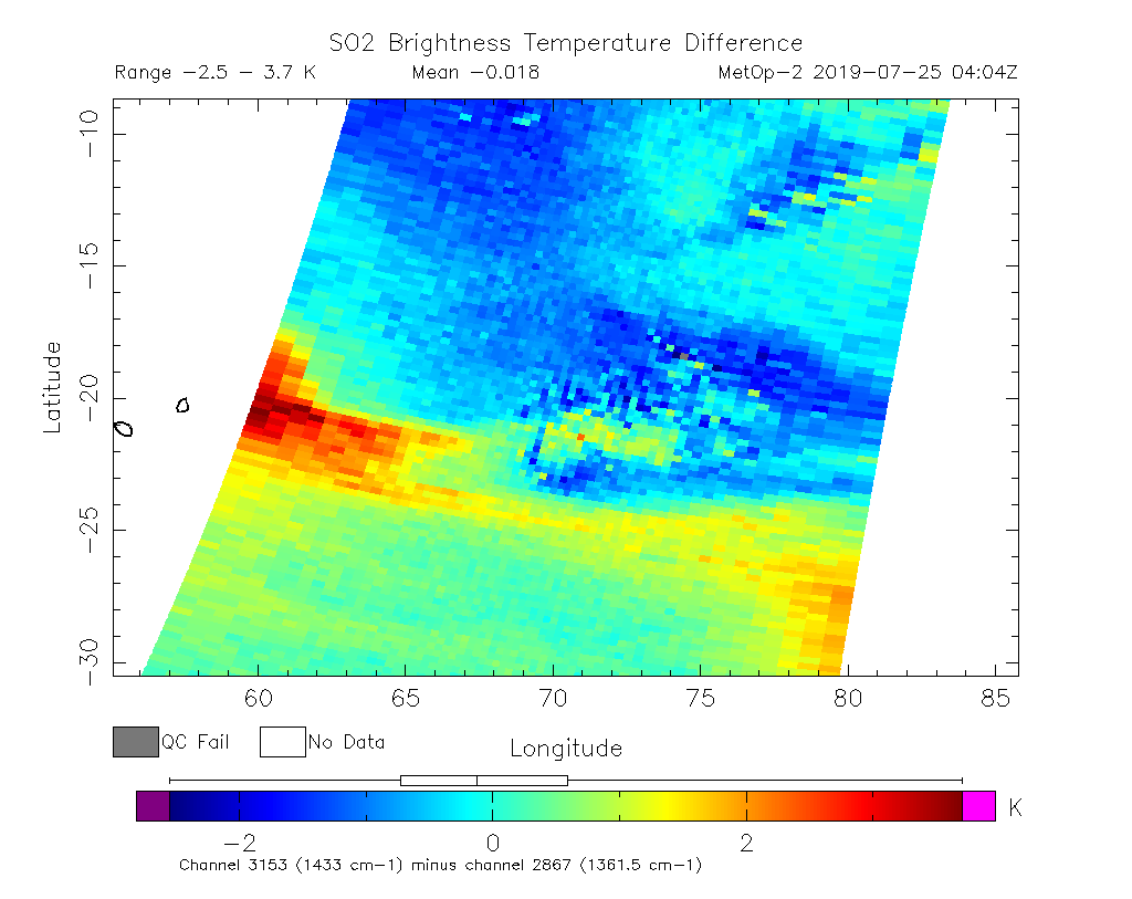 SO2 Brightness Temperature Difference 2019-07-25 04:04Z