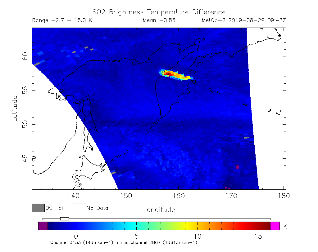 SO2 Brightness Temperature Difference 2019-08-29 09:43Z
