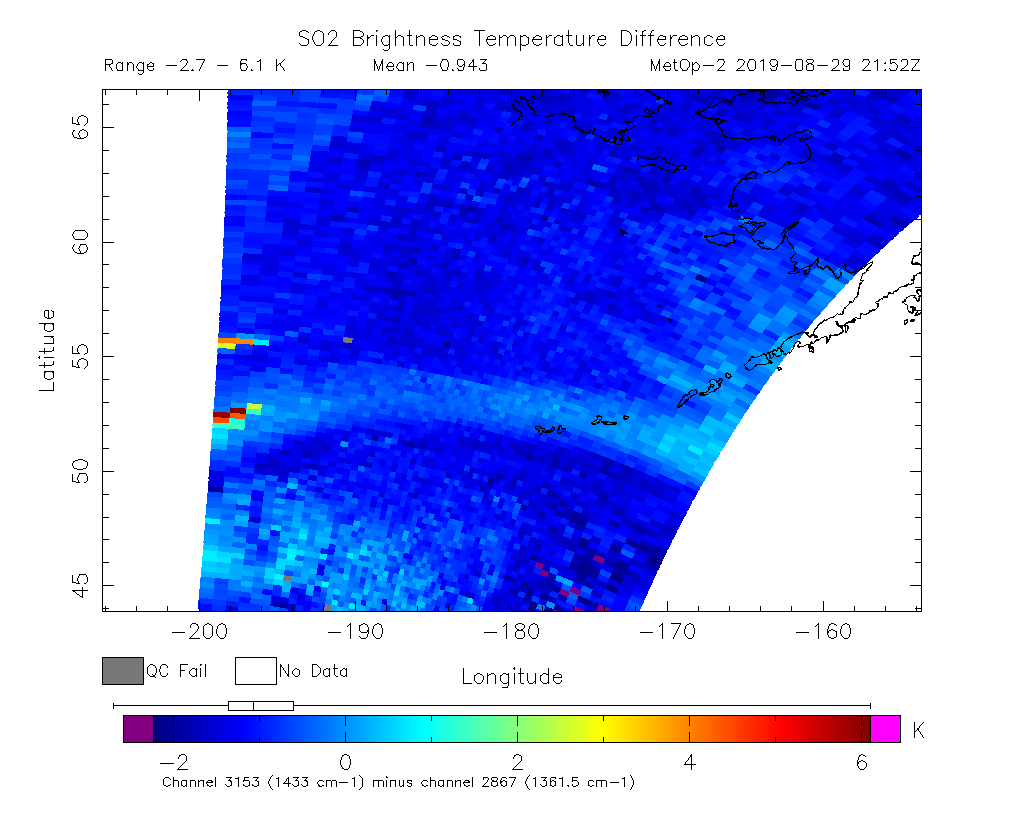 SO2 Brightness Temperature Difference 2019-08-29 21:52Z