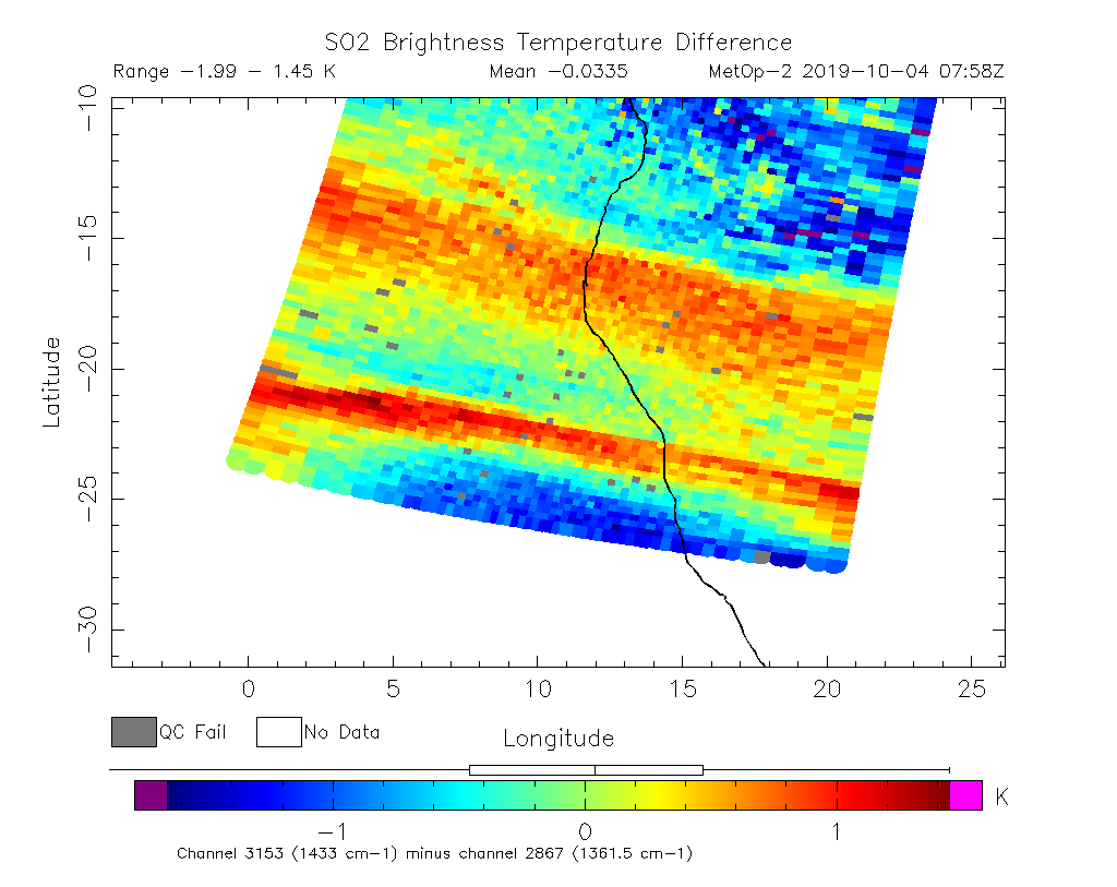 SO2 Brightness Temperature Difference 2019-10-04 07:58Z