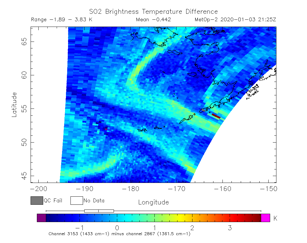 SO2 Brightness Temperature Difference 2020-01-03 21:25Z