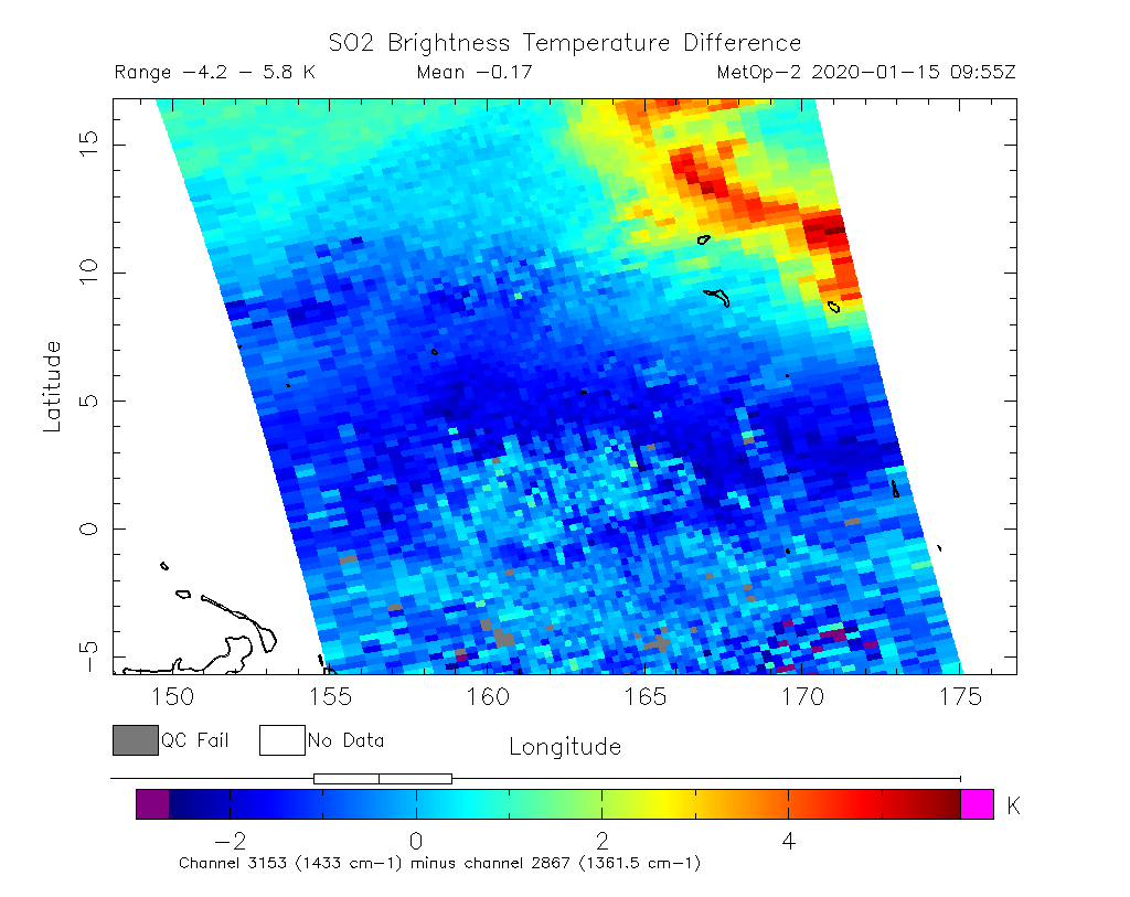 SO2 Brightness Temperature Difference 2020-01-15 09:55Z