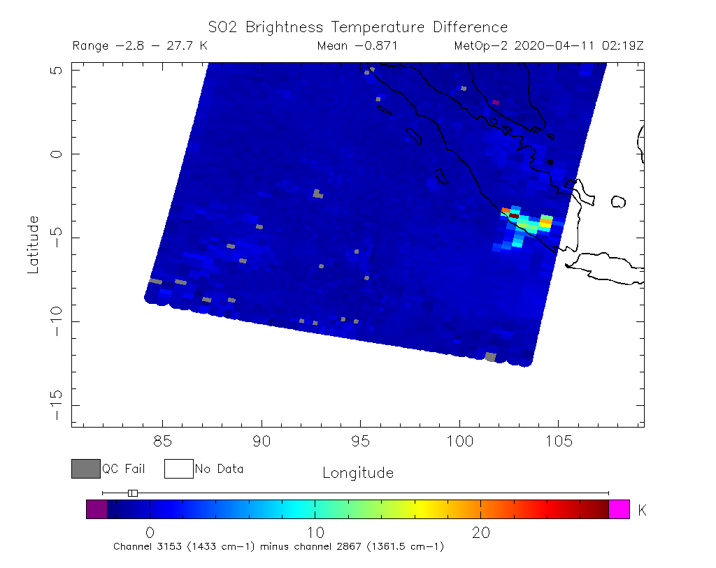 SO2 Brightness Temperature Difference 2020-04-11 02:19Z