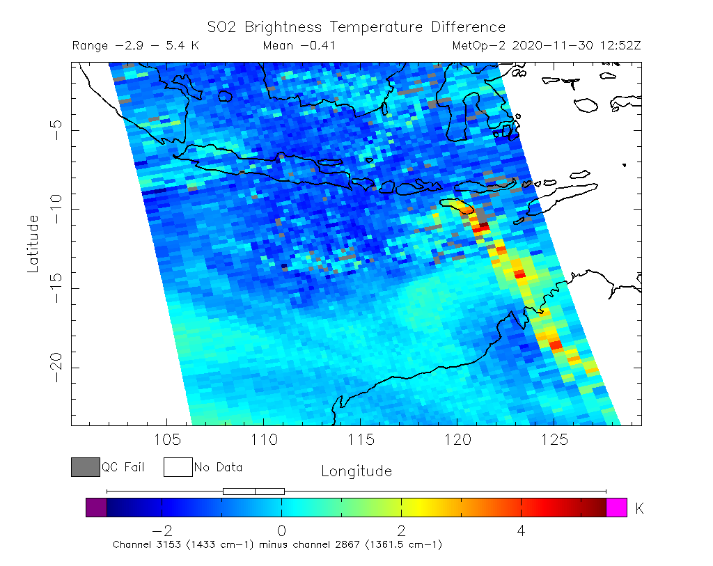 SO2 Brightness Temperature Difference 2020-11-30 12:52Z