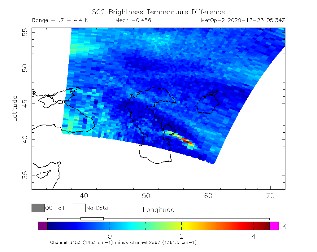 SO2 Brightness Temperature Difference 2020-12-23 05:34Z