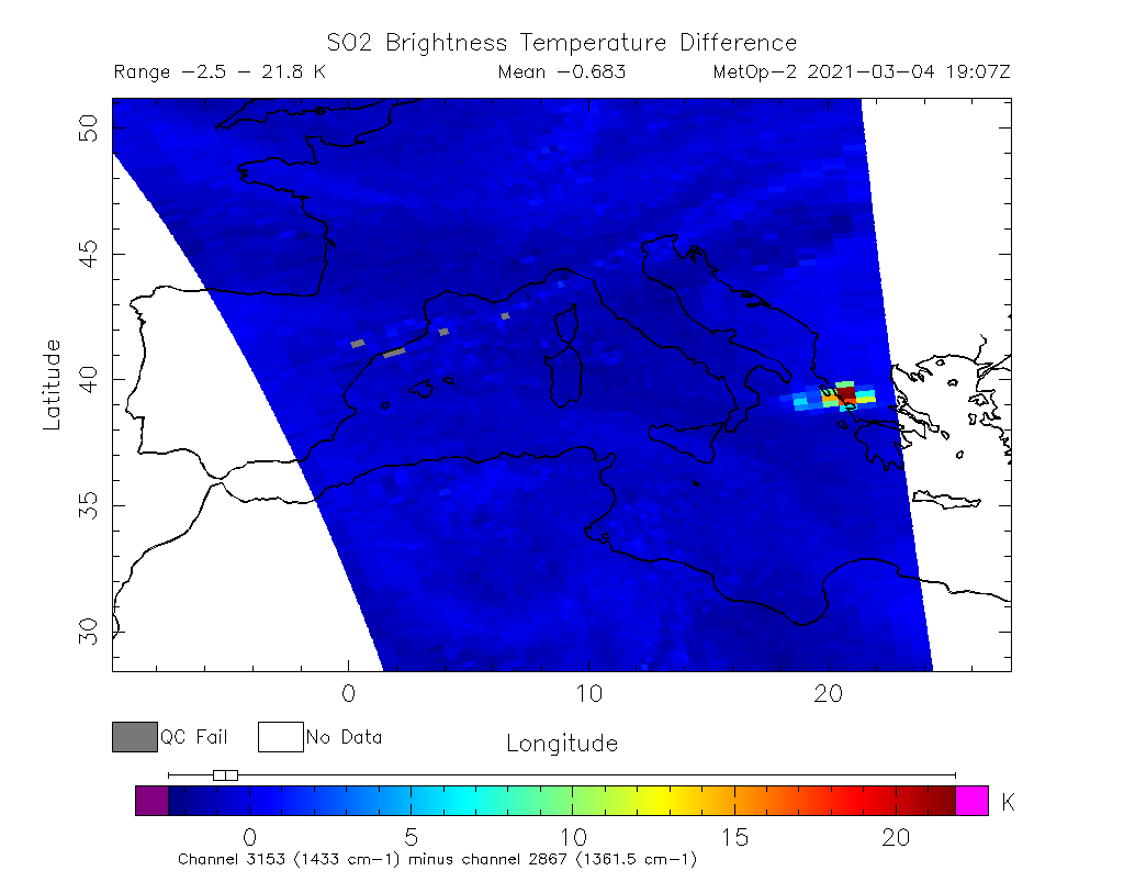 SO2 Brightness Temperature Difference 2021-03-04 19:07Z