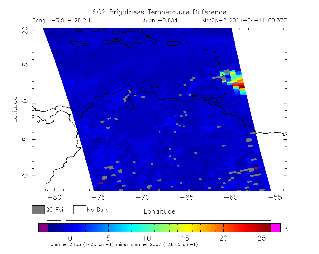 SO2 Brightness Temperature Difference 2021-04-11 00:37Z