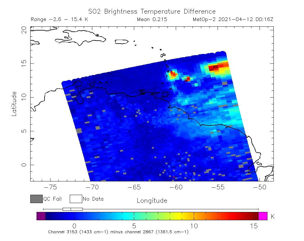 SO2 Brightness Temperature Difference 2021-04-12 00:16Z