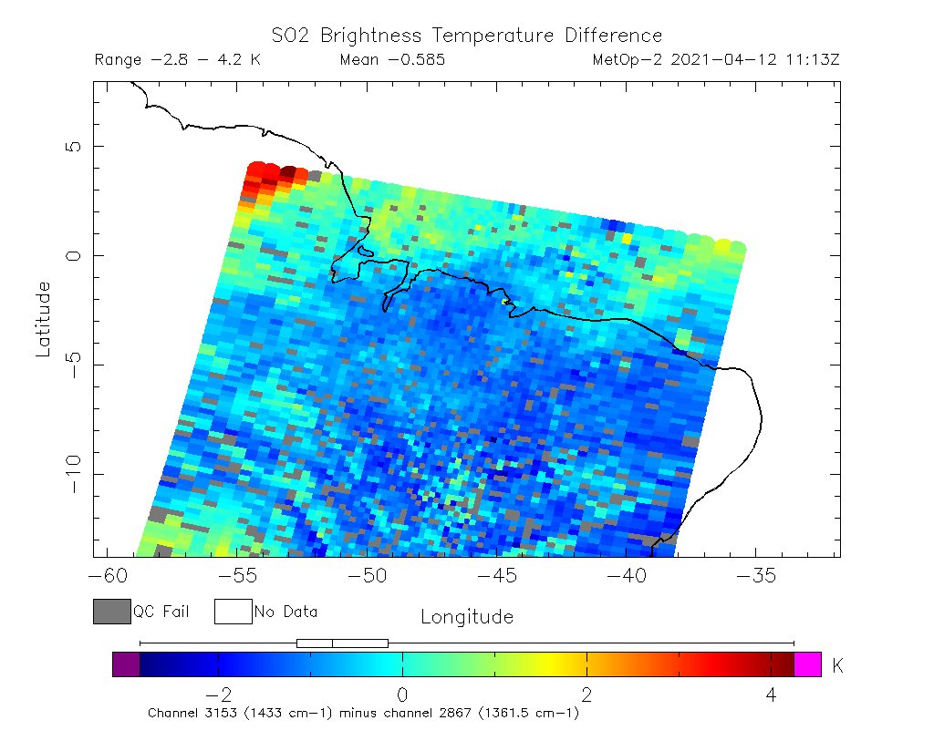 SO2 Brightness Temperature Difference 2021-04-12 11:13Z