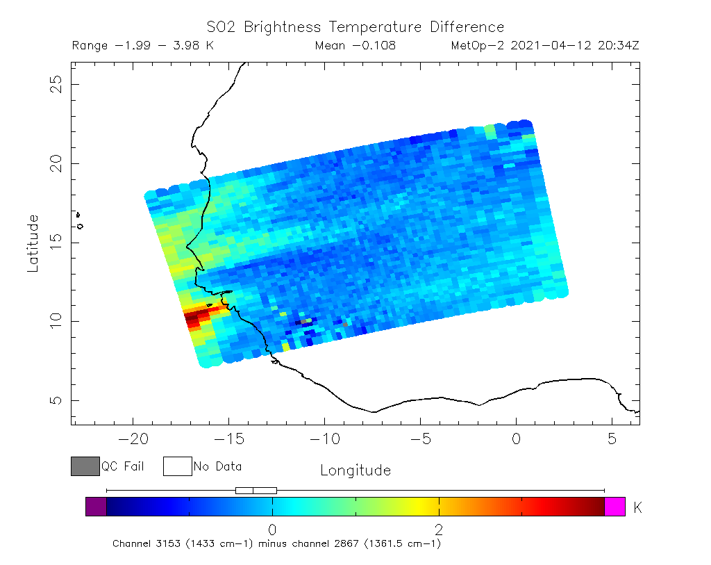 SO2 Brightness Temperature Difference 2021-04-12 20:34Z
