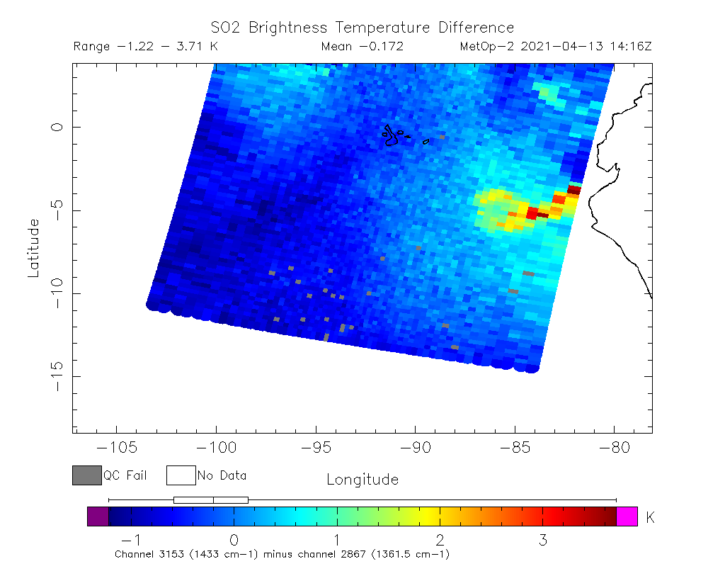 SO2 Brightness Temperature Difference 2021-04-13 14:16Z