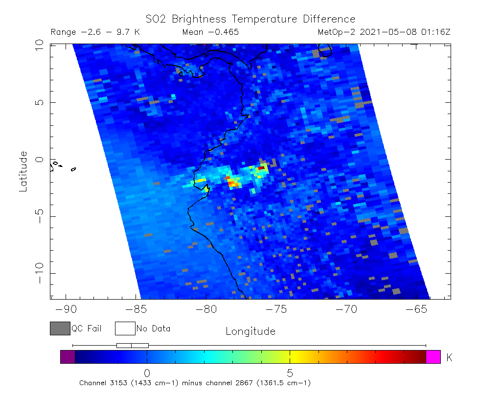 SO2 Brightness Temperature Difference 2021-05-08 01:16Z