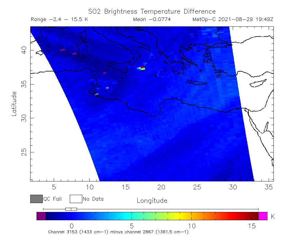 SO2 Brightness Temperature Difference 2021-08-29 19:49Z