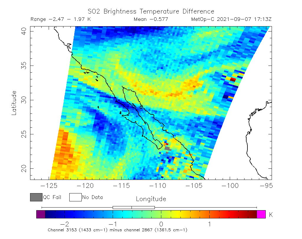 SO2 Brightness Temperature Difference 2021-09-07 17:13Z