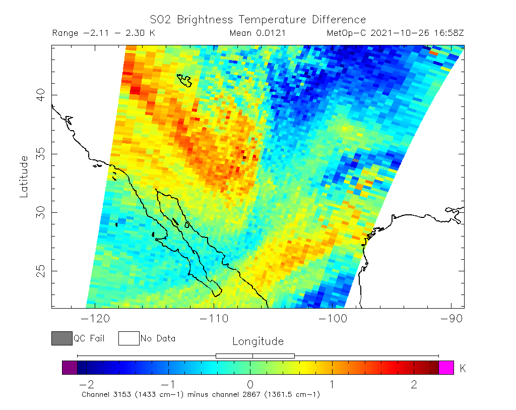 SO2 Brightness Temperature Difference 2021-10-26 16:58Z