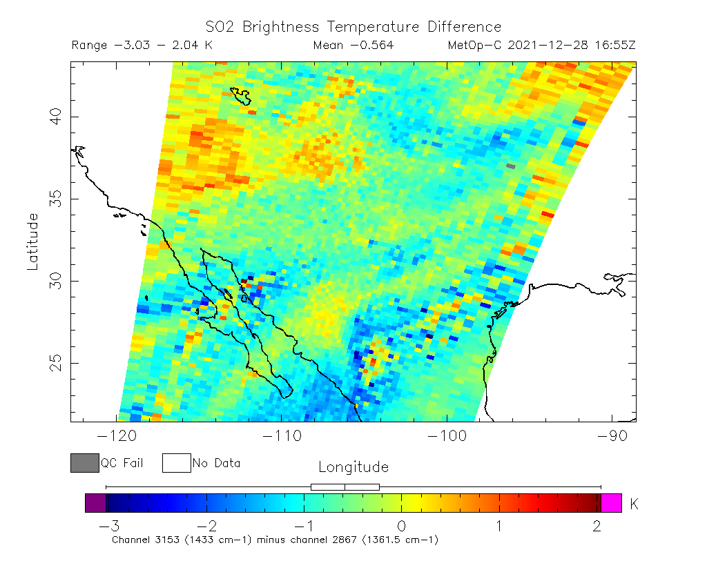 SO2 Brightness Temperature Difference 2021-12-28 16:55Z