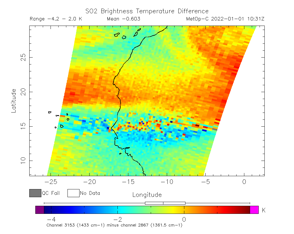 SO2 Brightness Temperature Difference 2022-01-01 10:31Z