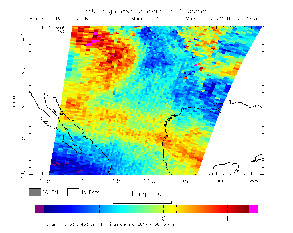 SO2 Brightness Temperature Difference 2022-04-29 16:31Z