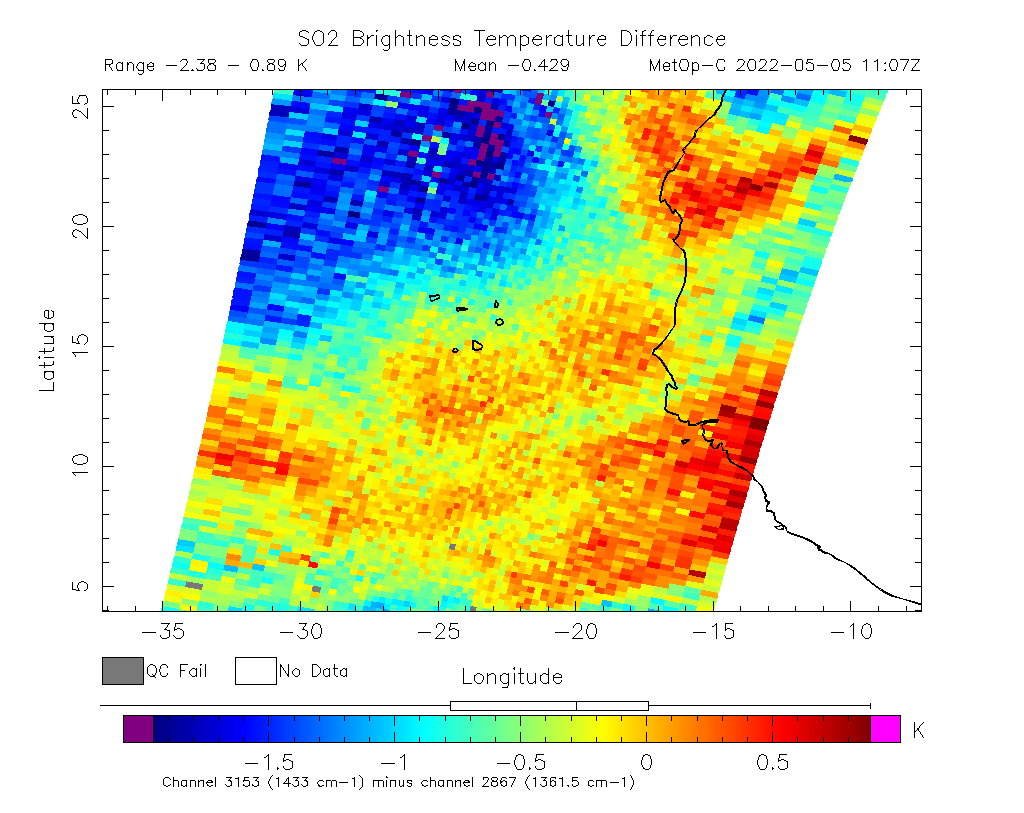 SO2 Brightness Temperature Difference 2022-05-05 11:07Z