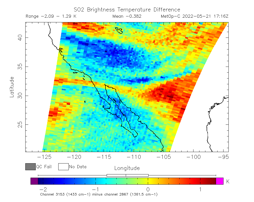 SO2 Brightness Temperature Difference 2022-05-21 17:16Z