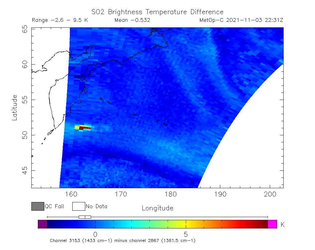 SO2 Brightness Temperature Difference 2021-11-03 22:31Z