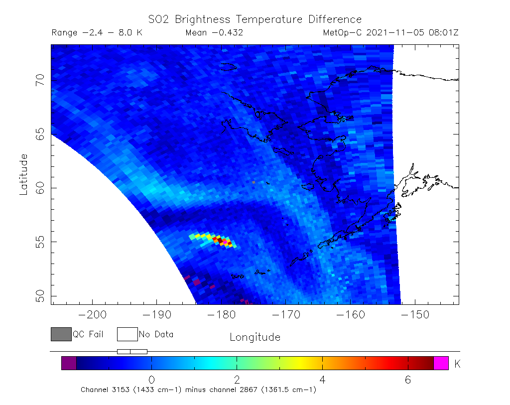 SO2 Brightness Temperature Difference 2021-11-05 08:01Z
