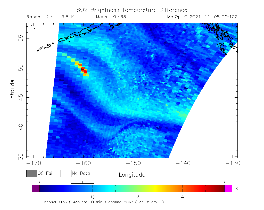 SO2 Brightness Temperature Difference 2021-11-05 20:10Z