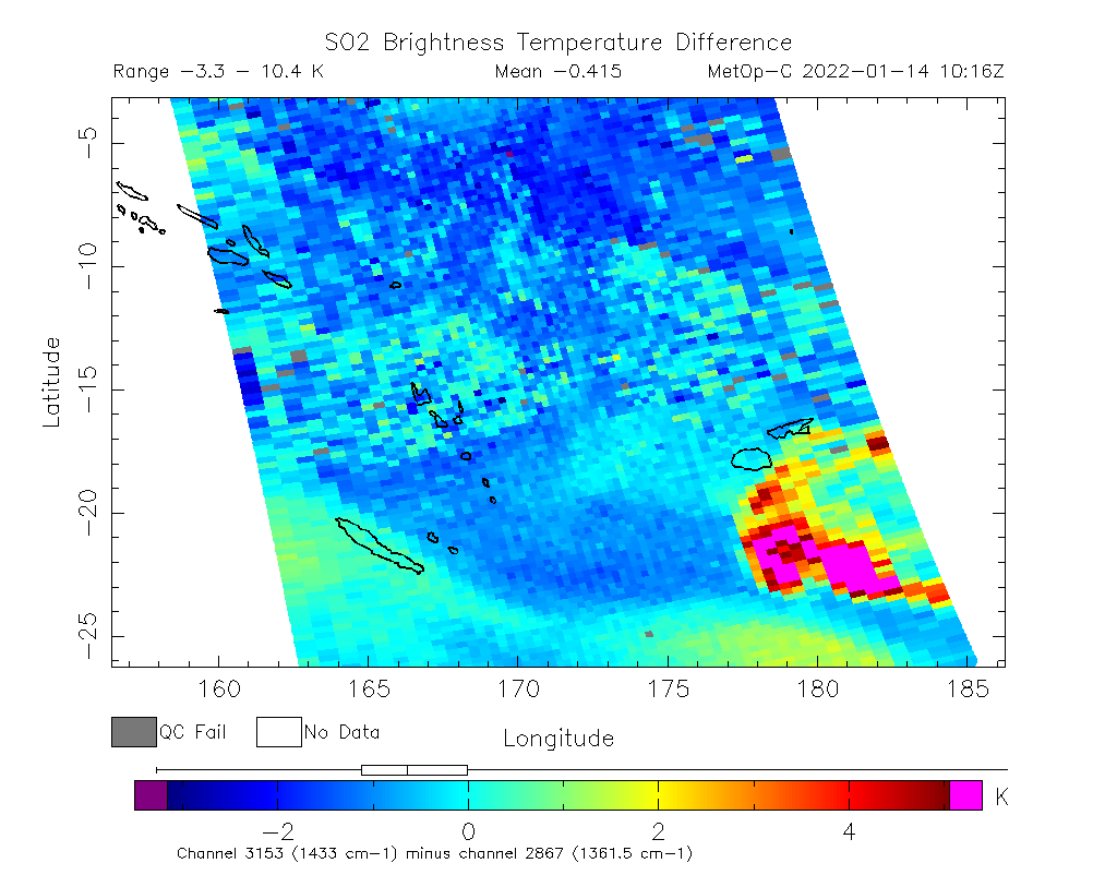 SO2 Brightness Temperature Difference 2022-01-14 10:16Z