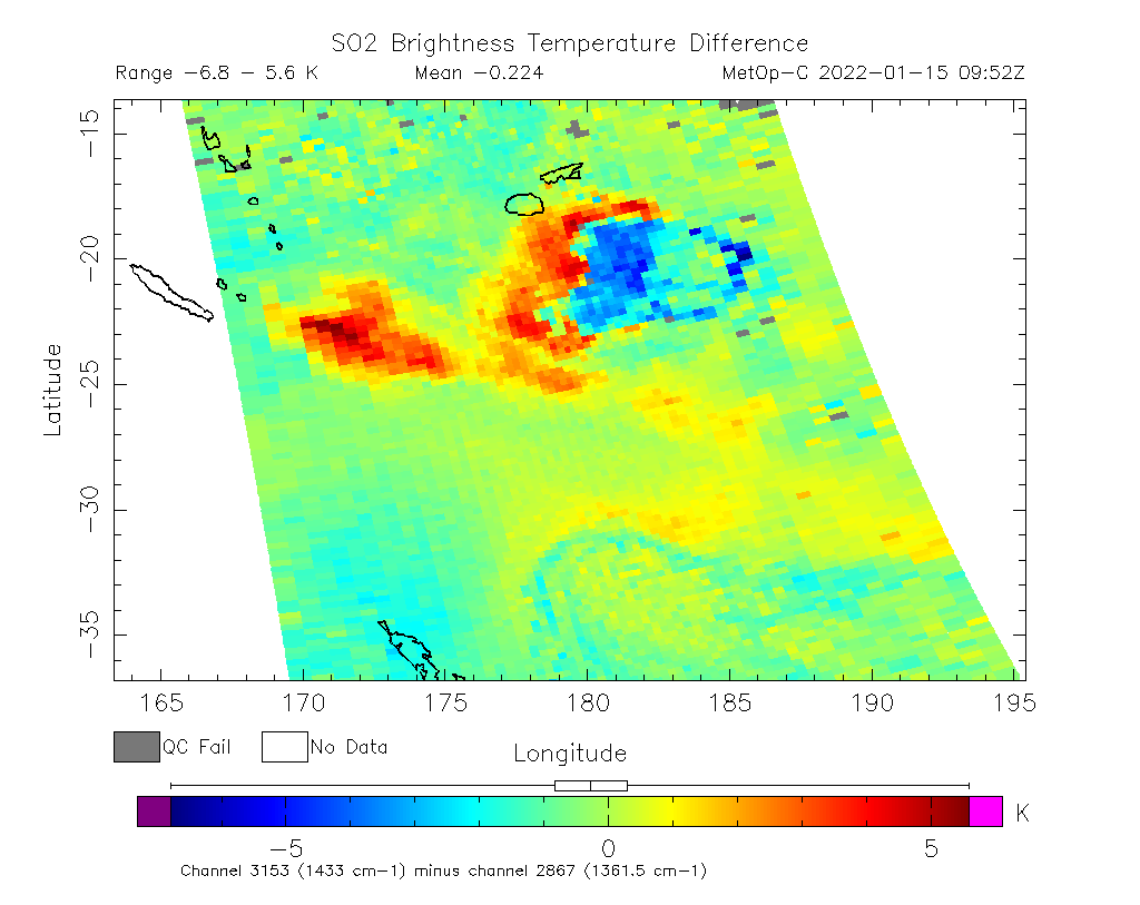 SO2 Brightness Temperature Difference 2022-01-15 09:52Z