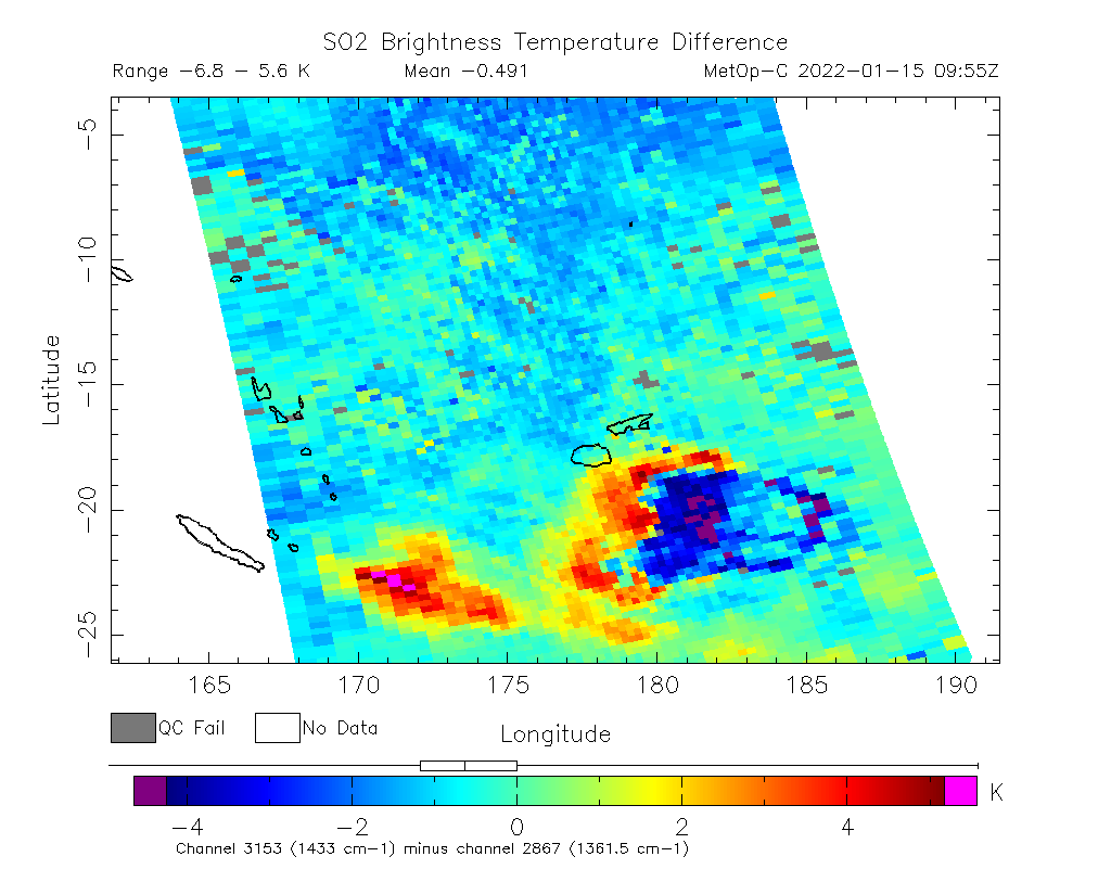 SO2 Brightness Temperature Difference 2022-01-15 09:55Z