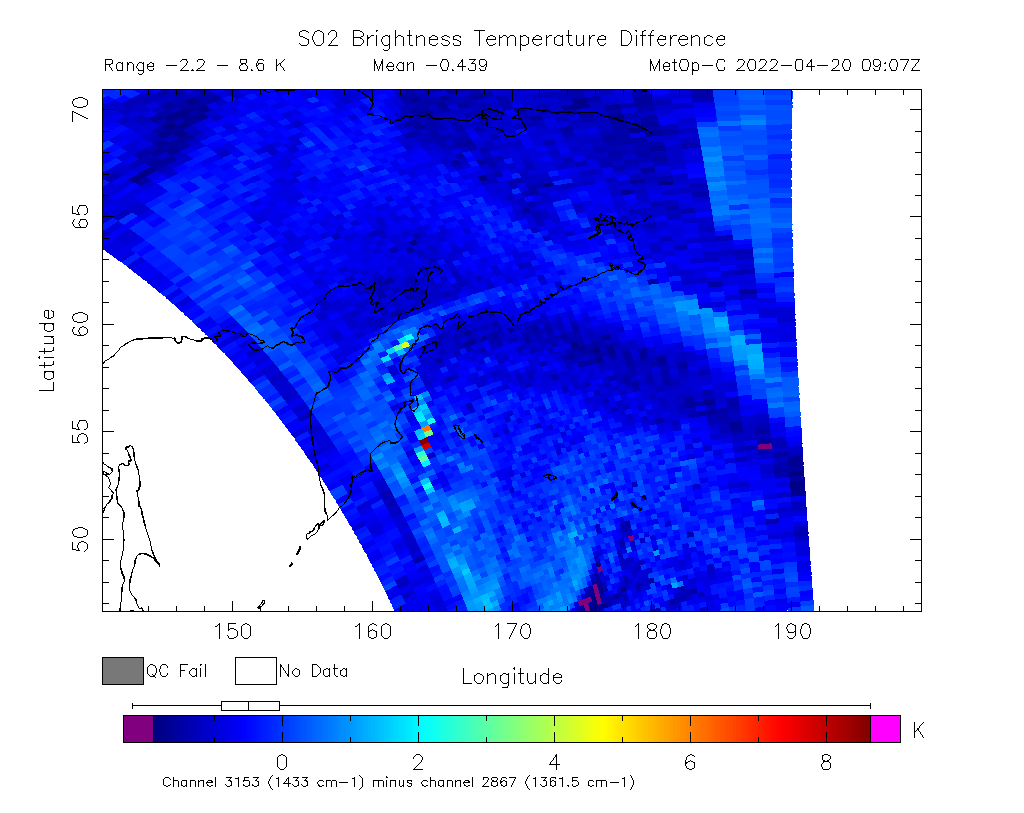 SO2 Brightness Temperature Difference 2022-04-20 09:07Z