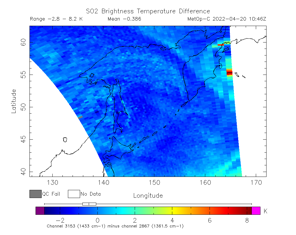 SO2 Brightness Temperature Difference 2022-04-20 10:46Z