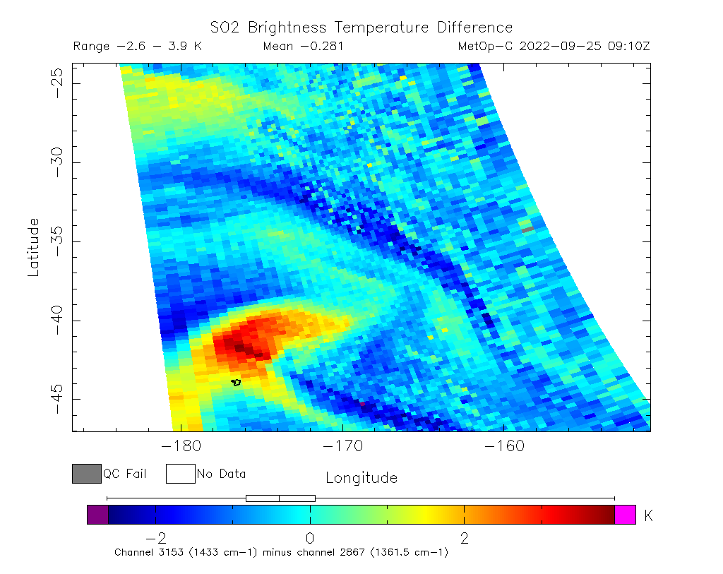 SO2 Brightness Temperature Difference 2022-09-25 09:10Z