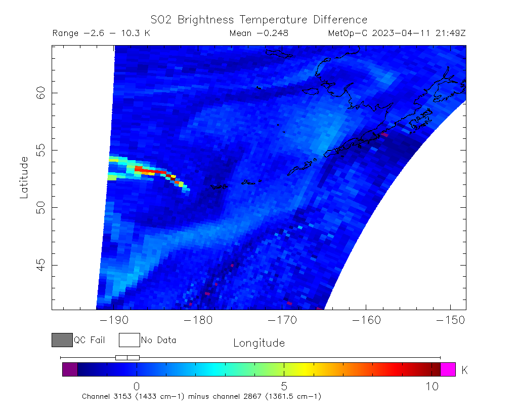 SO2 Brightness Temperature Difference 2023-04-11 21:49Z