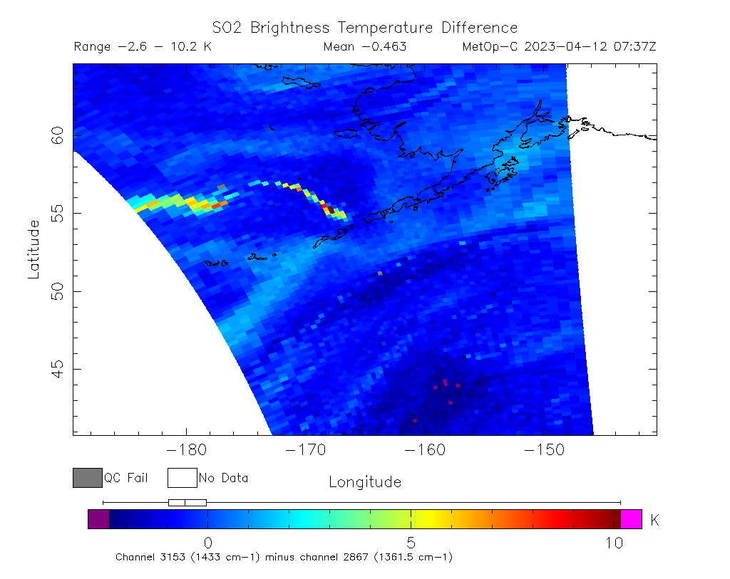 SO2 Brightness Temperature Difference 2023-04-12 07:37Z