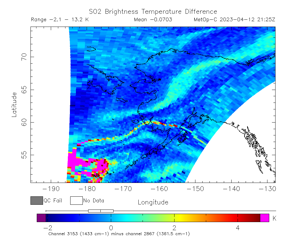SO2 Brightness Temperature Difference 2023-04-12 21:25Z