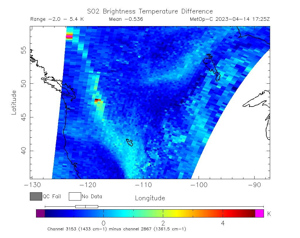 SO2 Brightness Temperature Difference 2023-04-14 17:25Z