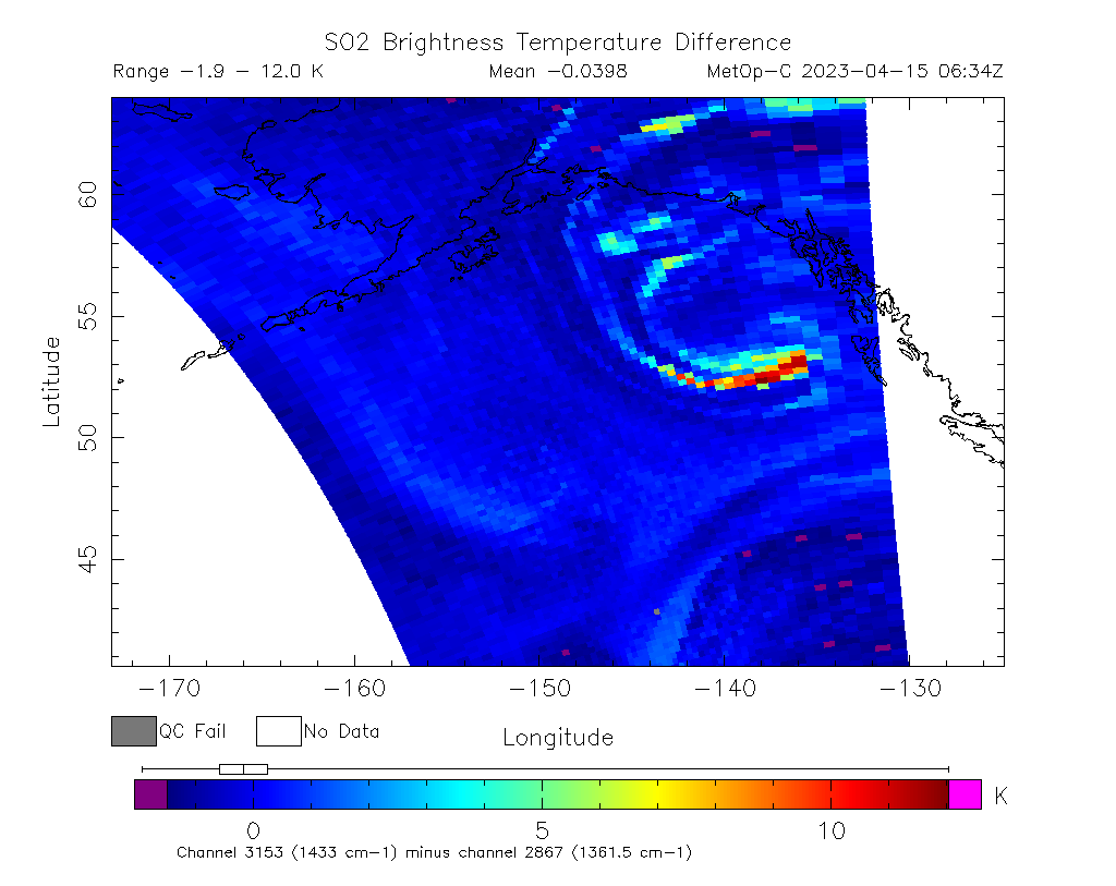 SO2 Brightness Temperature Difference 2023-04-15 06:34Z