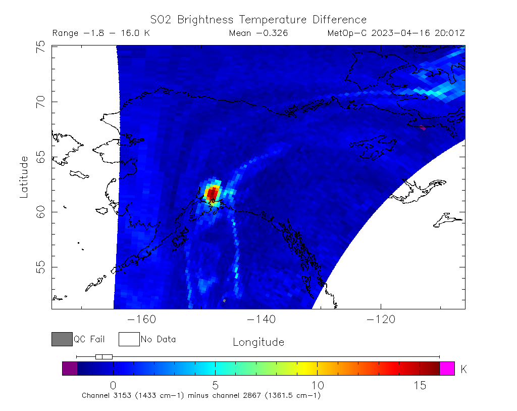 SO2 Brightness Temperature Difference 2023-04-16 20:01Z